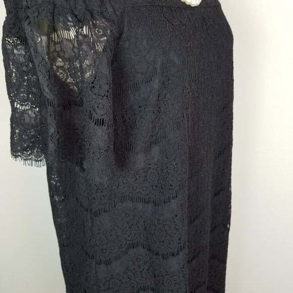 Monteau Black Eyelash Lace Off the Shoulder Shift Dress * Women's Size Medium - Picture 10 of 11